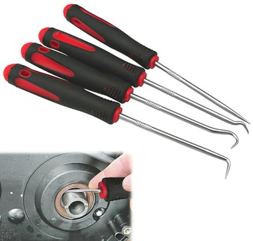 4 Set Präzisions-Haken- und Pick-Set, O-Ring Dichtung Demontage Werkzeug, Precision Pick und Haken Set, Set Precision Pick und Haken, zum Entfernen von Schläuchen und Dichtungen (Rot)