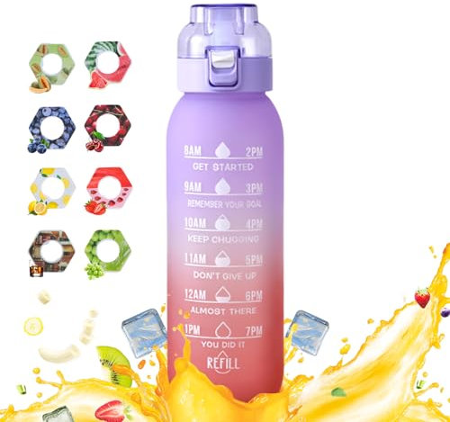 Air Gourde Up 1000ML, Bouteille Air Gourde Up Gourde Sport Paille avec 7 Stochastique Pods de Gout Gourde Aromatisée Air Gourde Up Tritan Water Bottle Fitness (Rouge Violet)