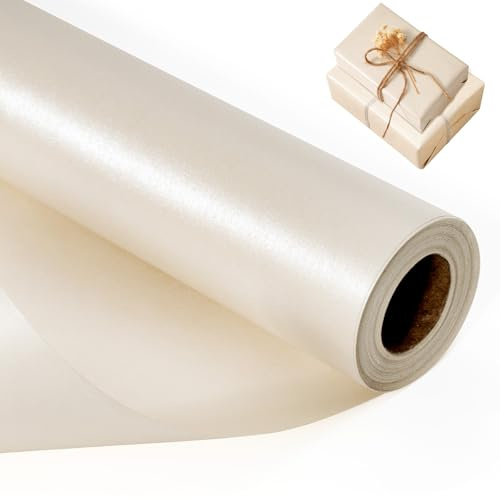 Off White Wrapping Paper Roll, Dual-Sided Pearl Finish Gift Wrap | 43cm x 10m, Opaque and Tear Resistant, for Wedding, Valentine's Day, Birthday, Christmas, Baby Shower, DIY Crafts