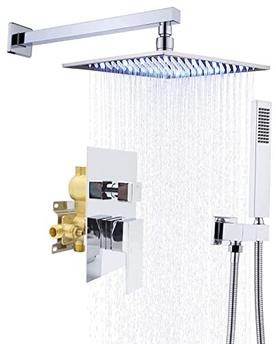 NBAAVBJV Shower s Duschmischer-Set mit beleuchtetem Duschkopf, Regenduschen-Wasserhahn-Set Rom, A