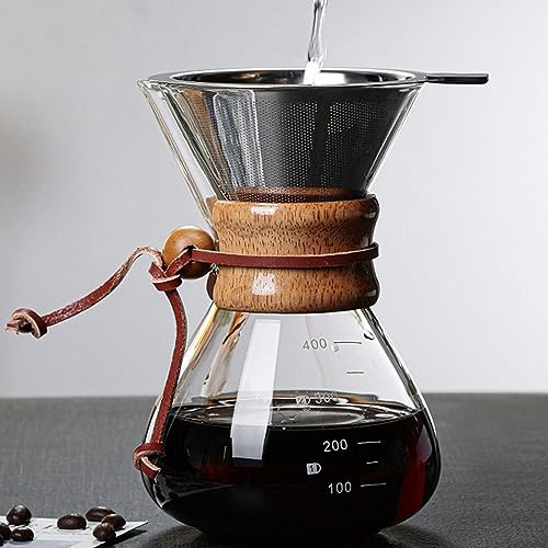 Yosoo Health Gear de Goteo V60, Jarra de Vidrio Borosilicato con Filtro de Doble Capa, 400ml, para Preparación de Café