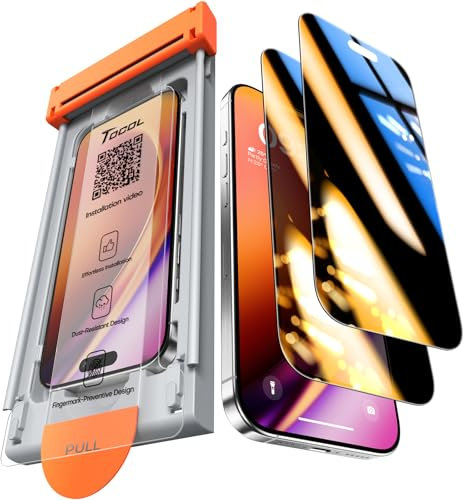 TOCOL für iPhone 15 Pro für Panzerglas Sichtschutz, 0 Blasen Laufrolle Auto-Installation Schutzfolie Stoßfest 9H Härte Kratzfest Anti-Fingerabdruck Anti-Öl Blickschutz folie für iPhone 15 Pro, 2 Stück