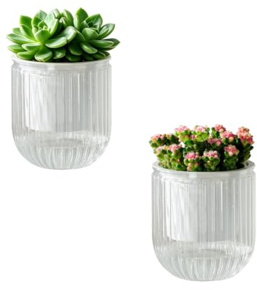 Calvalor Lot de 2 pots de fleurs à arrosage automatique - Diamètre : 11,8 cm - Pour plantes d'intérieur - Pot de fleurs, hydroponique - Pot de fleurs d'extérieur