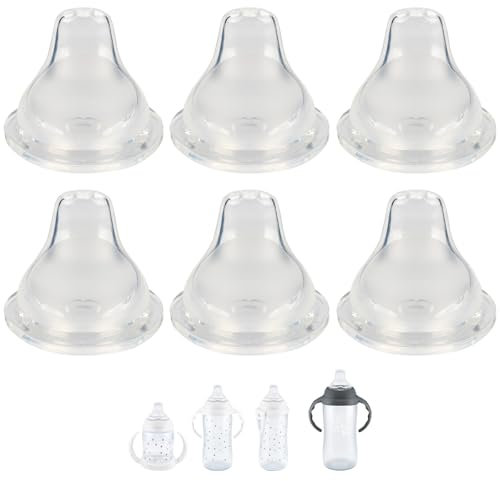Sippy Cup Nipple for Nuk Sippy Cup & Learner Cup, Not for Nuk Bottle, Soft 100% Silicone Sippy Spout, 6m+, Variable Flow, 6 Count