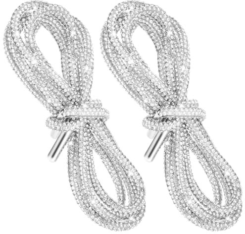 Bremorou 2pcs Sparkly Laces Diamante Shoe Laces Rhinestone Shoe Lace Glitter Bling Silver Shoes Lace for Sneakers Crystal Hoodie Drawstring Metallic Glitter Rope Bling Round for Women