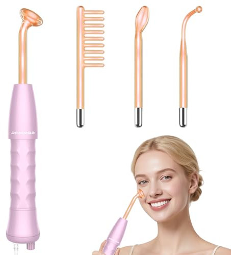 ROMMQB Baguette haute fréquence professionnelle pour le visage avec 4 tubes néon orange, appareil portable de thérapie de la peau pour raffermir la peau, rides, acné, croissance des cheveux