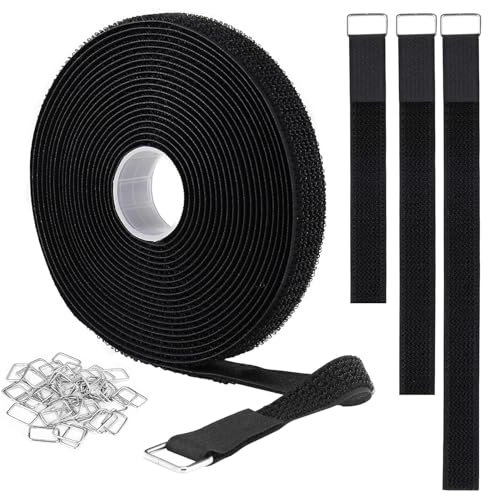 Attache Câble Réutilisable en Nylon 5m x 20mm avec 25 Boucles Métalliques – Serre Cable et Sangle de Gestion des Câbles, Bande Auto-Agrippante Découpable pour Câbles, Valise, Plantes, Noir