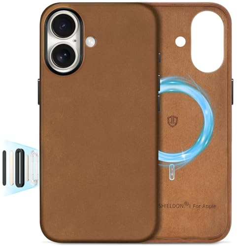 SHIELDON Lederhülle für iPhone 17 6,3 5G 2025, Kompatibel mit MagSafe [Crazy Horse Leder] [Echtleder] [Magnetisch Kabelloses Laden] [Kamerasteuerung] [Kratzfest] Schutzhüllen - Braun