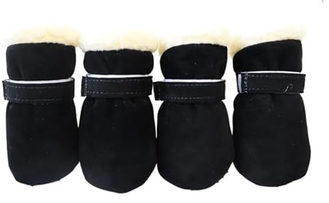 Xusdamyj Winter Hundeschuhe Pfotenschutz, Plüsch Hundestiefel, Hund Schneestiefel, Schwarz, S