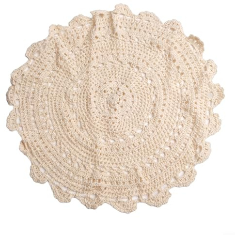 Handgefertigte Vintage-Tischdecke aus Baumwolle, gehäkelt, Spitze, rund, Deckchen-Stil, dekoratives Tischset, für Café, Hotel oder zu Hause, Blumenmuster, maschinenwaschbar (45 cm)