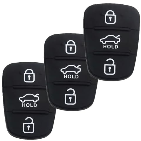 3 Pack 3-Button Car Key Fob Silicone Buttons Pads Remote Key Case Cover Replacement Compatible with Hyundai i10 i20 i30 ix20 ix35 and Kia Sportage Ceed Soul Venga