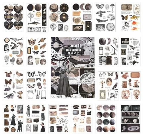 Set di Adesivi per Scrapbooking, Adesivi Decorativi Vintage, Adesivi Stickers Carta Decorativa Aesthetic per Fai da Te Bullet Journal Album Calendario Diario Scrapbooking
