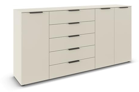 Rauch Möbel Flipp, Kommode, Farbe Beige, Breite 199 cm | Sideboard, 3-türig, 5 Schubladen, Soft-Close-Funktion, für Schlafzimmer, Gästezimmer, Wohnzimmer, Garderobe, Flur