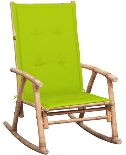 Owoxanthellate Schaukelstuhl aus Bambus 66 x 86 x 105 cm mit Wasserabweisender Auflage Hellgrün Klappbar & Robust für Garten Terrasse Balkon Indoor Outdoor Entspannen