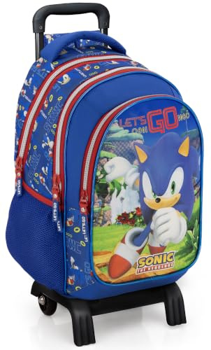 Clondo Zaino Trolley Scuola Bambini con Carrello Rimovibile – Ergonomico, 33x43x15 cm, Tasche Porta Borraccia, Spallacci Imbottiti – Ideale per Elementari e Viaggio (Sonic 26)