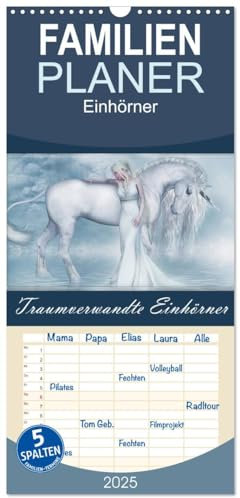 Familienplaner 2025 - Traumverwandte Einhörner mit 5 Spalten (Wandkalender, 21 cm x 45 cm), CALVENDO