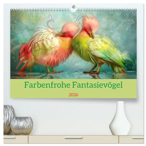 Farbenfrohe Fantasievögel (hochwertiger Premium Wandkalender 2026 DIN A2 quer), Kunstdruck in Hochglanz: Fantastische gefiederte Freunde (CALVENDO Tiere)
