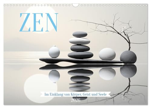 Zen (Wandkalender 2026 DIN A3 quer), CALVENDO Monatskalender: Harmonische Zen-Bilder für Geist und Seele - KI generiert (CALVENDO Gesundheit)