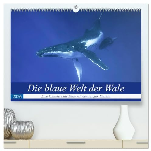 Die blaue Welt der Wale (hochwertiger Premium Wandkalender 2026 DIN A2 quer), Kunstdruck in Hochglanz: Eine fantastische Reise in die Tiefen des ... den gigantischen Buckelwalen (CALVENDO Tiere)