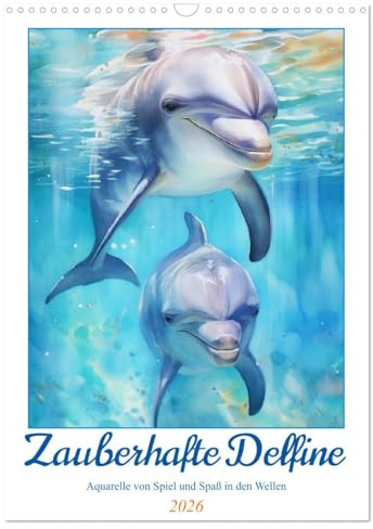 Zauberhafte Delfine. Aquarelle von Spiel und Spaß in den Wellen (Wandkalender 2026 DIN A3 hoch), CALVENDO Monatskalender: Wunderschöne Delfin Aquarelle für das ganze Jahr (CALVENDO Tiere)