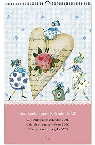 Geschenkpapier-Kalender 2020 mit Zweitnutzen, recycelbarer Kalender I Jahresplaner I Monatsplaner zum Aufhängen, liebevoll illustrierte Geschenkpapierbögen, 12 Monate