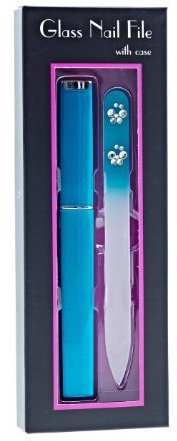 Medium Glass Nail File With Hard Case - Aqua with Butterflies by Hot Off The Press