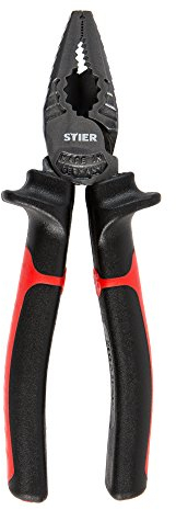 STIER Kraft-Kombinationszange, Länge 180 mm, eckig, Multifunktionale Greifzange, Klemmzange, Biegezange, Schneidzange, integrierter Ringschlüssel, 2-Komponentengriff