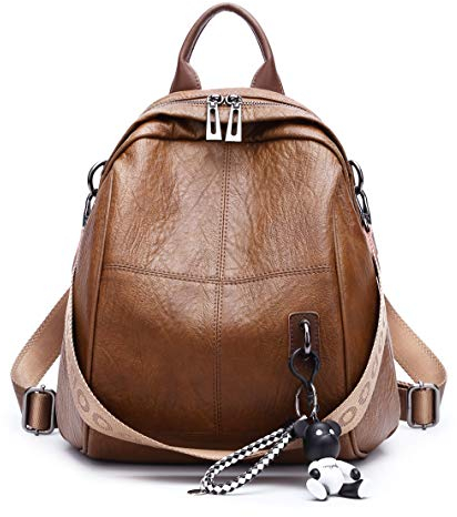 DEERWORD Damen Rucksack Taschen Frauen Elegant Tasche Stadtrucksack Rucksackhandtasche Vintage PU-Leder 3228 1-teilig set Braun V1