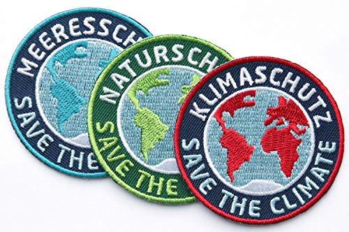 3er-Set Save the Planet Abzeichen 60 mm/Naturschutz Meeres-Schutz Klima-Schutz Umwelt Natur Klima Meer Ozean schützen/Aufnäher Aufbügler Sticker Patch/Klimawandel CO-2 Erde Welt Energie Mensch