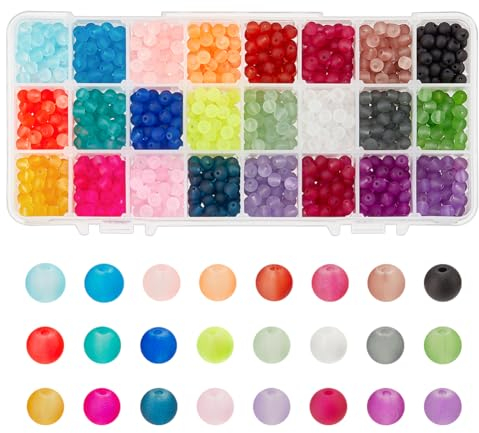 PandaHall 1560pcs 24farbige Milchglasperlen DIY Craft Bead Charm, 6mm rund, für Schmuckherstellung, Armband, Ohrring, Geschenk