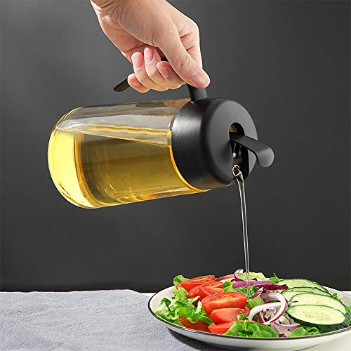 Botella dispensadora de aceite de oliva con tapa automática, dispensador de condimentos sin goteo, contenedor de vinagrera, sin goteo y sin derrames, mango antideslizante para cocina (20 onzas/600 ml)