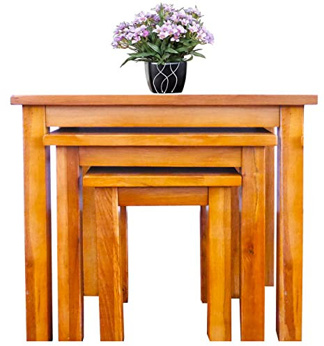 Aurotrice Nest of Tables OAK Solid Nesting 3 Tables Coffee Table Side/End/Lamp/Nesting Table