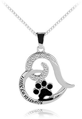 HMOOY Paw Print Halskette, Puppy Immer In Meinem Herzen Anhänger Halskette Netter Hund Katze Haustier Pfote Druck Liebe Herz Tierliebhaber Geschenke für Frauen (Style 2)