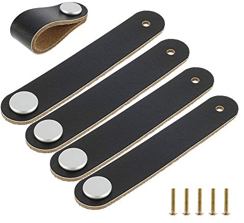 5 Stück Möbelgriff Ledergriff Möbel Knopf Schrankgriff Möbelknöpfe Schubladen Schrank Griffe Ziehgriff mit Schrauben Zubehör für Küchenschränke Schränke Bad und Tür Gartenzubehör (Schwarz)