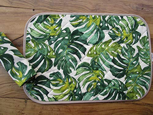 Set de table matelassé avec 1 serviette, motif palmier, vert, 100 % coton, fabriqué en Italie.