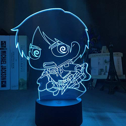 Anime 3D Nachtlichtangriff auf riesige Q-Version Captain Levi Kinderzimmerdekoration Geschenk-Bett-Bett-Lampe-Illusionslampe-16 Farbe mit Fernbedienung