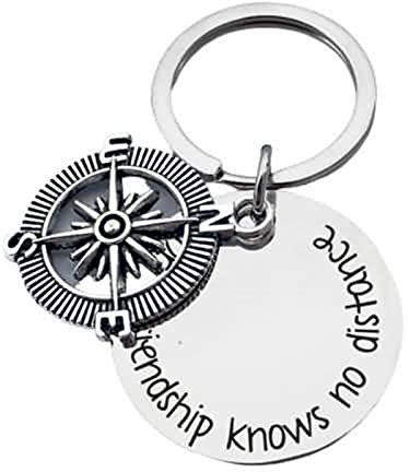 BCughia Schlusselanheger, Partner Schlüsselanhänger Kompass Rostfreier Stahl 30X30Mm Schlüsselanhänge mit Gravur Ture Friendship Knows No Distance