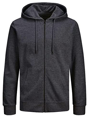 JACK & JONES Herren JJEBASIC Sweat Zip Hood, Dark Grey Melange/REG, XL