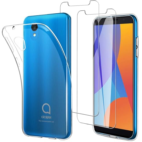 JDXHFF Funda Compatible con Alcatel 1 2021 / Alcatel 1 2019 (5.0) con 2 Piezas Vidrio Templado Protector de Pantalla Película Protectora - Transparente Carcasa Silicona TPU Suave Caso Case Clear
