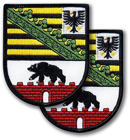 Patchion - 2er Set - Sachsen-Anhalt Wappen - Deutschland - Bestickter Aufnäher / Abzeichen - 6,9 x 7,9 cm - Klettverschluss