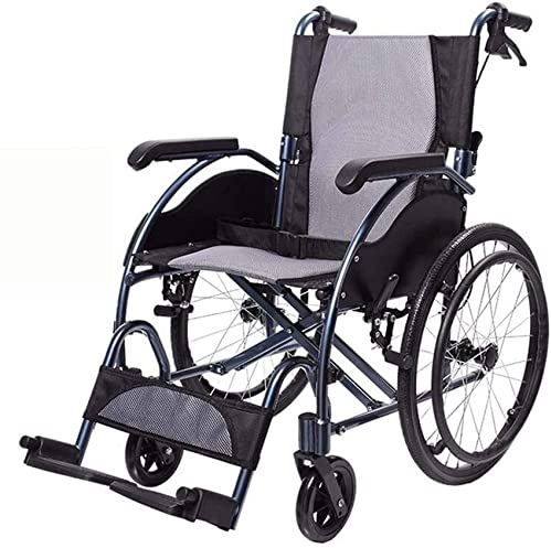 AZICYN Faltbarer Leichter Reiserollstuhl mit bequemer Sitzfläche, Rückenlehne, Fußstütze, Sitzbreite 45 cm, Belastbarkeit 100 kg