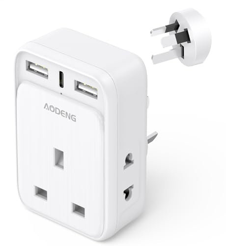 UK to Australia Plug Adapter, 6 IN 1 Australian Travel Adapter with 2 USB Ports and 1 Type C Fast Charger(5V/3.4A) and 2 Shaver Plug Adaptor UK to Australian New Zealand Fiji Argentina more (Type I)