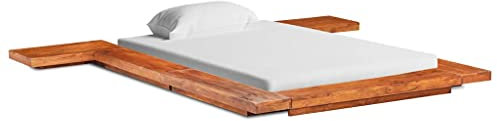 Hommdiy Akazienholz Massiv Futonbett Japanisch Holzbett Bett Einzelbett Ehebett Bettgestell Bettrahmen Massivholzbett Schlafzimmerbett 100x200 cm