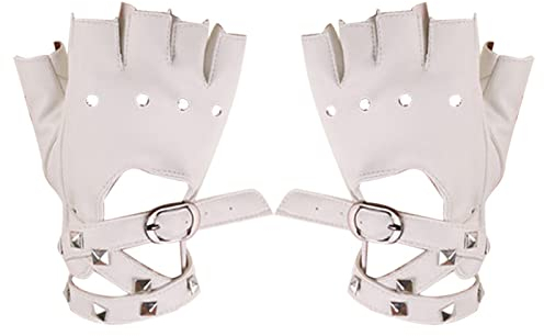 hanwen Tanzhandschuhe aus Leder | schwarze Handschuhe ohne Finger mit hohlen Nieten, Kunstleder, Sport, Cosplay, Performance, Halbfinger-Handschuhe für Damen, Teenager, Kinder