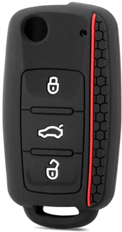Berfea Autoschlüssel Hülle Schlüsselhülle Schlüssel Cover aus Silikon Autozubehör kompatibel mit VW Tiguan Golf Polo Jetta Passat 3-Tasten Smartkey