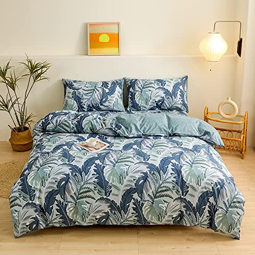 Damier Bettwäsche 200x200 Grün Blätter Motiv Palmenblätter Tropisch Bettbezug Set Kuschelig Weich Mikrofaser Bettwäsche Aesthetic Bettwäsche 3 Teilig mit Reißverschluss und 2 Kissenbezüge 80x80 cm