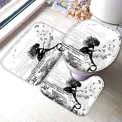 Badematten set 3D 40x60 Cartoon-Mädchen Badezimmerteppich-Set absorbierend 3-teiliges maschinenwaschbare weich badteppich schnell trocknend Blume Schmetterling Kawaii Badvorleger mit wc deckelbezug