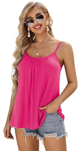 Charmo Women's Built-in Bra Camisole Flowy Tank Top Cami Vest | Removable Pads, Adjustable Spaghetti Straps, Loose Fit, Soft, Breathable, Homewear, Outdoor