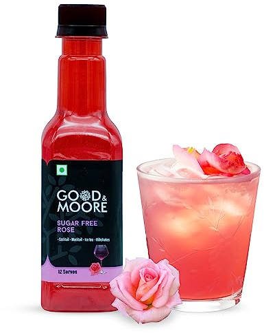 GOOD&MOORE Zuckerfreier Rosensirup | Keine künstlichen Farb- oder Geschmacksrichtungen | Cocktails, Mocktails, Milchshakes, Eistees | mischfertig | 250 ml