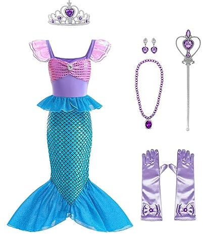 Lito Angels Prinzessin Meerjungfrau Arielle Kostüm Kleid Verkleidung mit Zubehör für Kinder Mädchen Größe 5-6 Jahre 116 (Tag-Nummer 130)